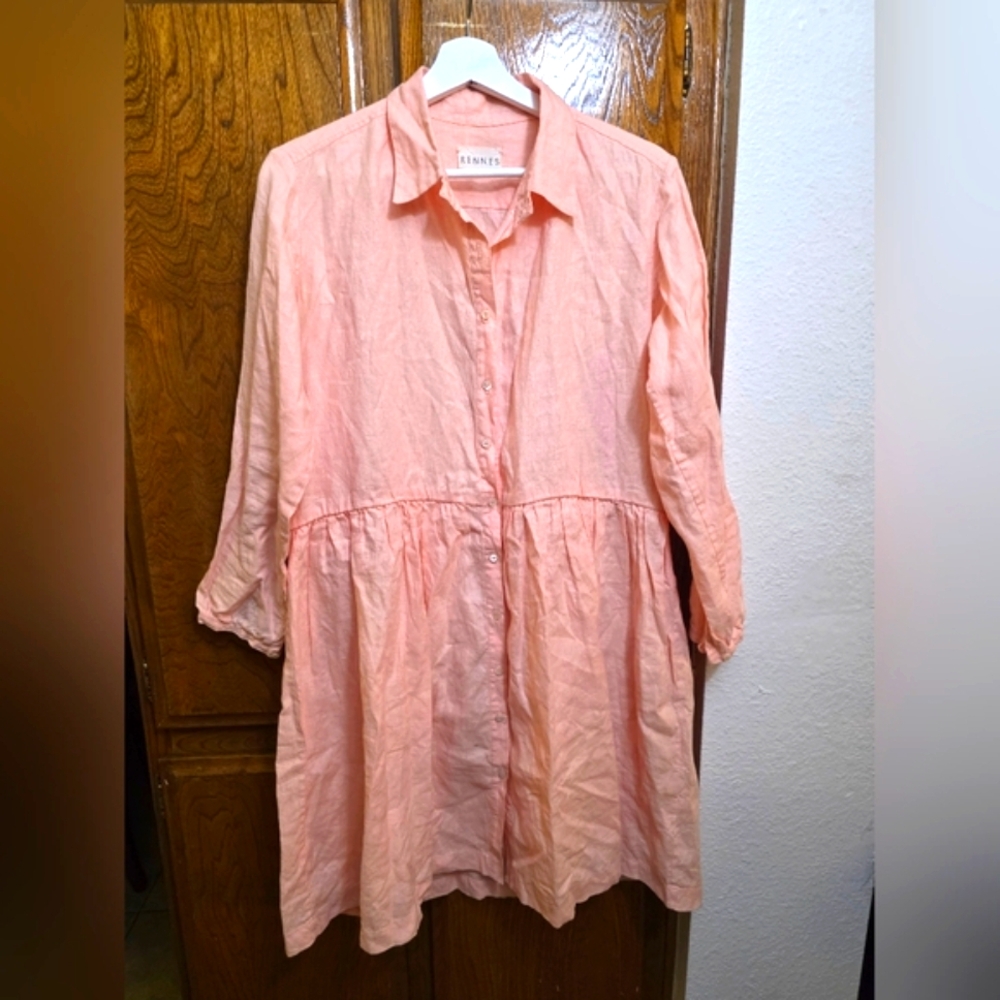 RENNES 100% Linen Shirt Dress Size S